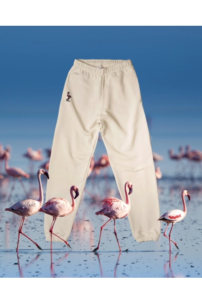 Spodnie damskie Basic z flamingiem karmazynowym - off white